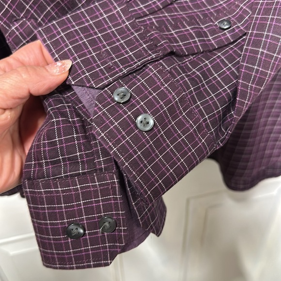 Men’s XL Van Heusen button down long sleeved dark purple grid print tall fit - Picture 4 of 6